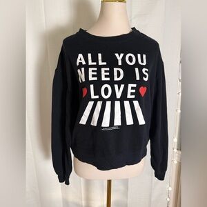 Beatles “All You Need is Love” Graphic Sweatshirt Black Cropped Pullover Medium